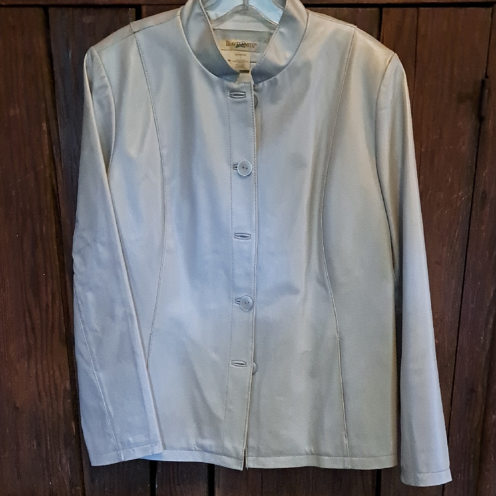 TravelSmith Lt Grey Leather L Coat